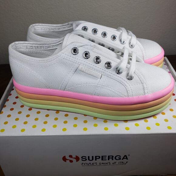 SUPERGA 2790 Candy Sneaker in Hot Pink Multi 6/36 Rainbow‎ Platform Shoes - Picture 10 of 14